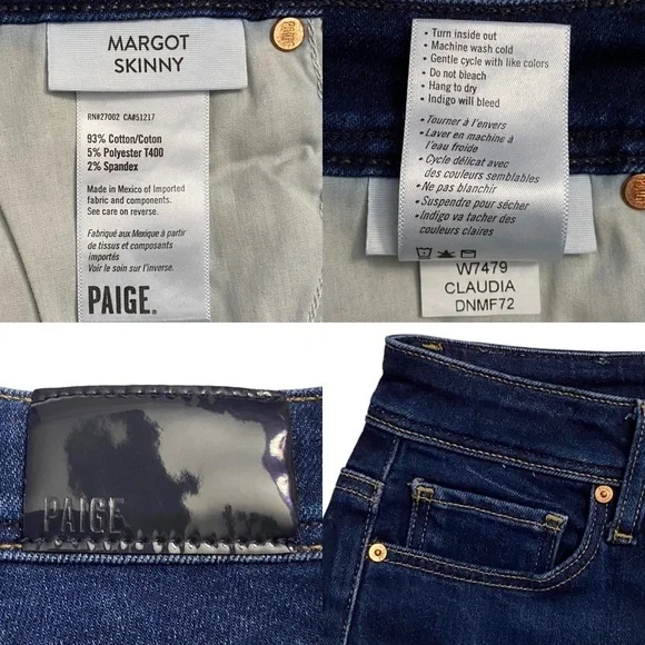 Paige Margot Skinny Jeans Denim High Rise Skinny Leg Dark Blue Wash 24 - Picture 4 of 16